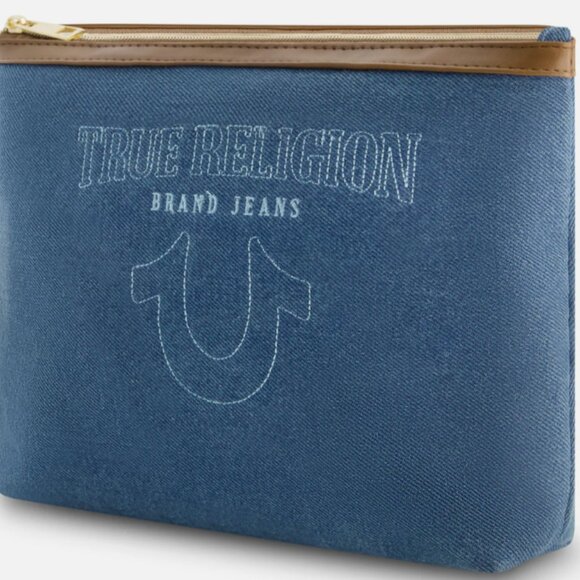 TRUE RELIGION Women's Cosmetic Toiletry Bag Blue Denim BRAND-NEW w/tags - Picture 1 of 12